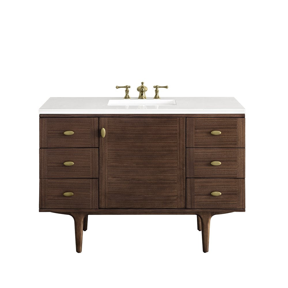 James Martin - Amberly 48" Single Vanity, Mid-Century Walnut w/ 3 CM White Zeus Top - 670-V48-WLT-3WZ view 1