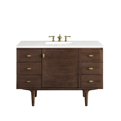 James Martin - Amberly 48" Single Vanity, Mid-Century Walnut w/ 3 CM White Zeus Top - 670-V48-WLT-3WZ view 1