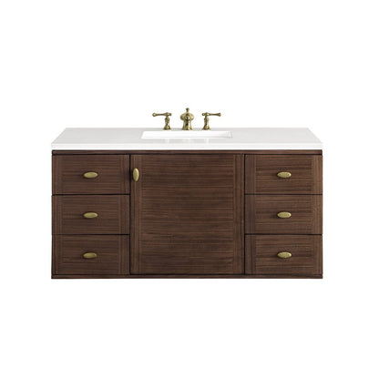 James Martin - Amberly 48" Single Vanity, Mid-Century Walnut w/ 3 CM White Zeus Top - 670-V48-WLT-3WZ view 2