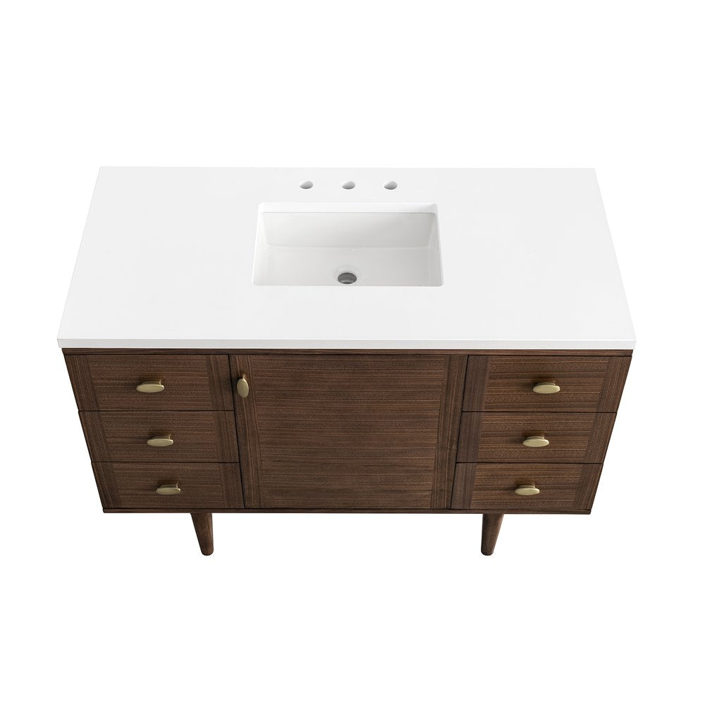 James Martin - Amberly 48" Single Vanity, Mid-Century Walnut w/ 3 CM White Zeus Top - 670-V48-WLT-3WZ view 13