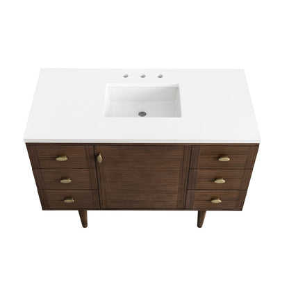 James Martin - Amberly 48" Single Vanity, Mid-Century Walnut w/ 3 CM White Zeus Top - 670-V48-WLT-3WZ view 13