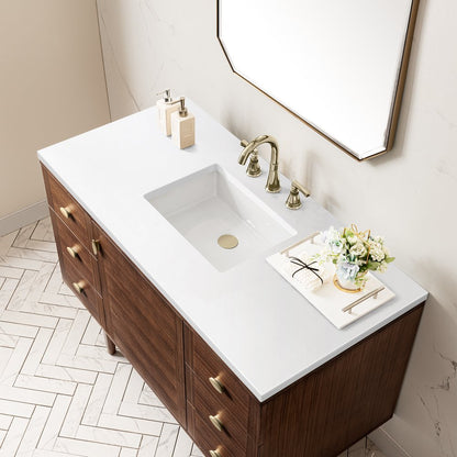 James Martin - Amberly 48" Single Vanity, Mid-Century Walnut w/ 3 CM White Zeus Top - 670-V48-WLT-3WZ view 16