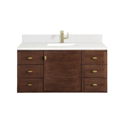 James Martin - Amberly 48" Single Vanity, Mid-Century Walnut w/ Single Hole 3 CM White Zeus Top & Backsplash - 670-V48-WLT-1WZ view 1