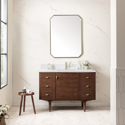 James Martin - Amberly 48" Single Vanity, Mid-Century Walnut w/ Single Hole 3 CM White Zeus Top & Backsplash - 670-V48-WLT-1WZ view 6