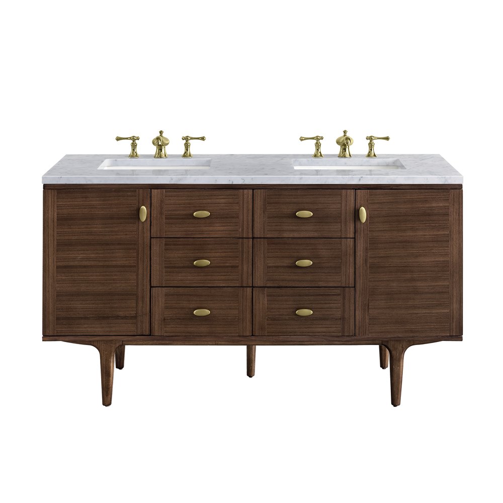 James Martin - Amberly 60" Double Vanity, Mid-Century Walnut w/ 3 CM Carrara Marble Top - 670-V60D-WLT-3CAR view 1