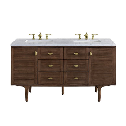 James Martin - Amberly 60" Double Vanity, Mid-Century Walnut w/ 3 CM Carrara Marble Top - 670-V60D-WLT-3CAR view 1