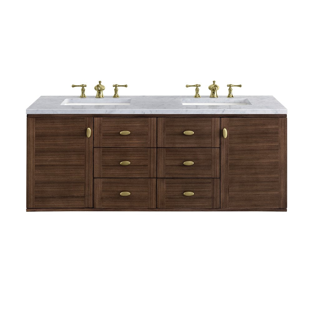 James Martin - Amberly 60" Double Vanity, Mid-Century Walnut w/ 3 CM Carrara Marble Top - 670-V60D-WLT-3CAR view 2