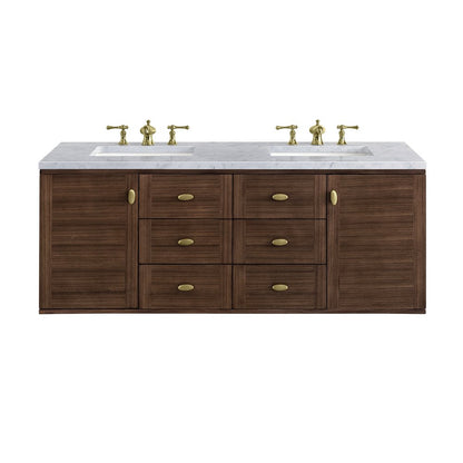 James Martin - Amberly 60" Double Vanity, Mid-Century Walnut w/ 3 CM Carrara Marble Top - 670-V60D-WLT-3CAR view 2