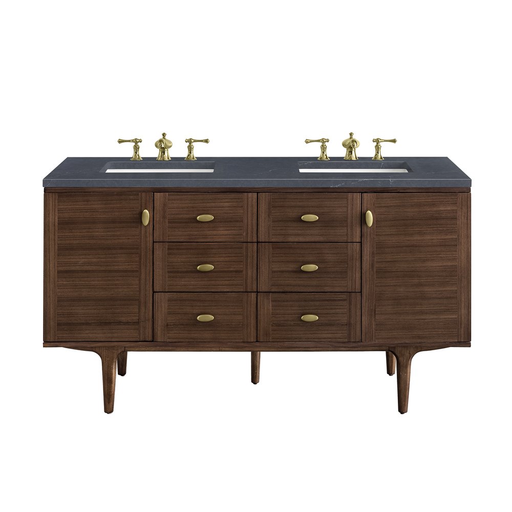 James Martin - Amberly 60" Double Vanity, Mid-Century Walnut w/ 3 CM Charcoal Soapstone Top - 670-V60D-WLT-3CSP view 1