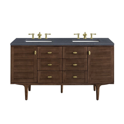 James Martin - Amberly 60" Double Vanity, Mid-Century Walnut w/ 3 CM Charcoal Soapstone Top - 670-V60D-WLT-3CSP view 1