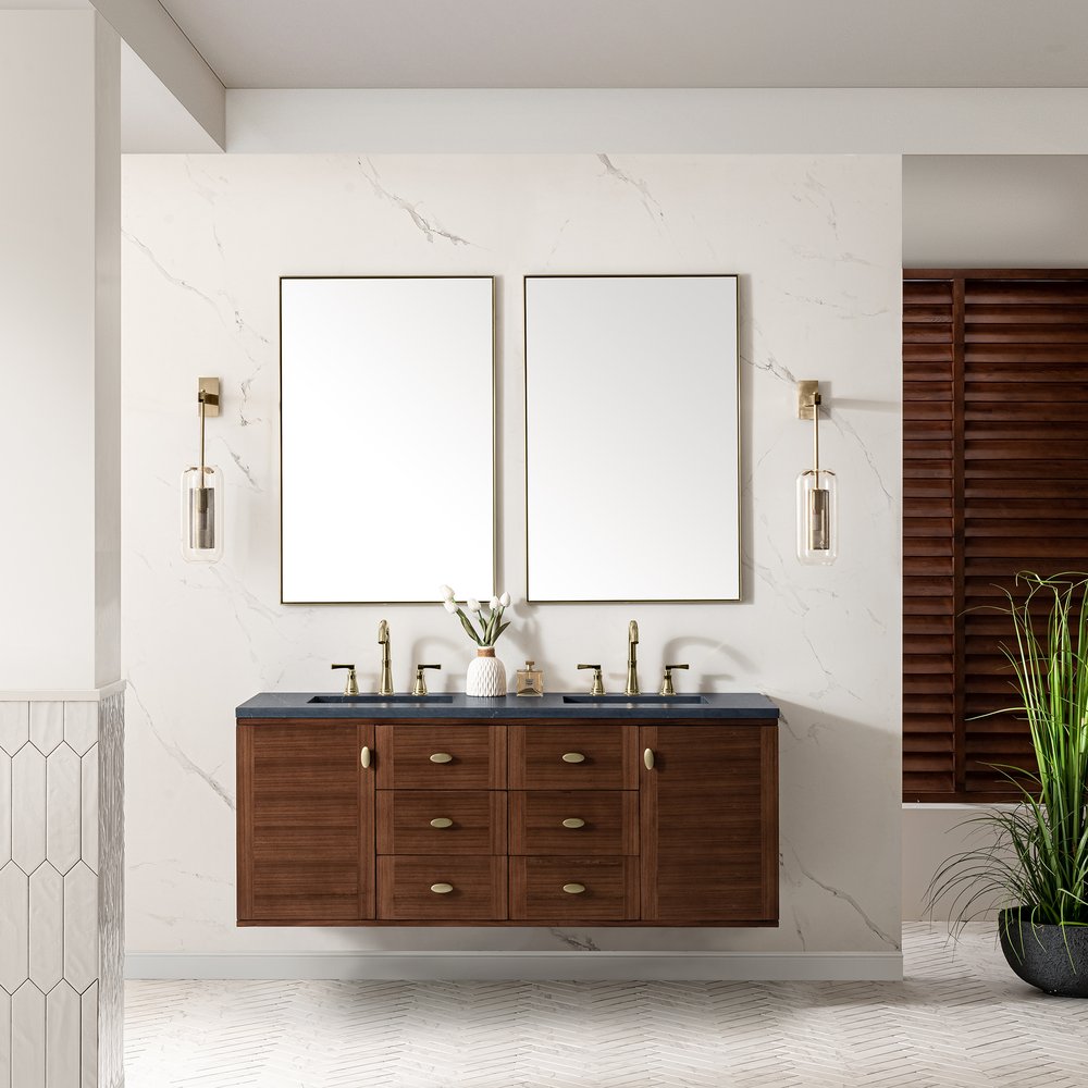 James Martin - Amberly 60" Double Vanity, Mid-Century Walnut w/ 3 CM Charcoal Soapstone Top - 670-V60D-WLT-3CSP view 8