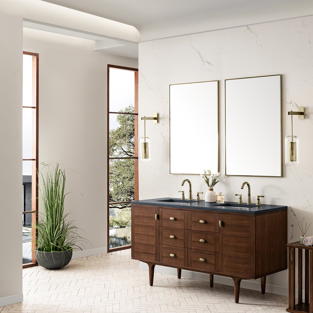 James Martin - Amberly 60" Double Vanity, Mid-Century Walnut w/ 3 CM Charcoal Soapstone Top - 670-V60D-WLT-3CSP view 9