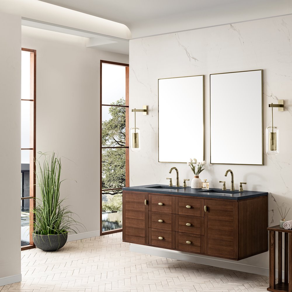 James Martin - Amberly 60" Double Vanity, Mid-Century Walnut w/ 3 CM Charcoal Soapstone Top - 670-V60D-WLT-3CSP view 10