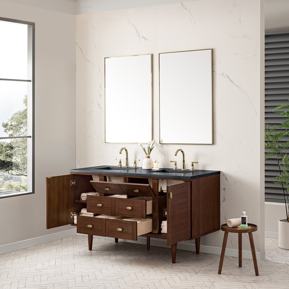 James Martin - Amberly 60" Double Vanity, Mid-Century Walnut w/ 3 CM Charcoal Soapstone Top - 670-V60D-WLT-3CSP view 11