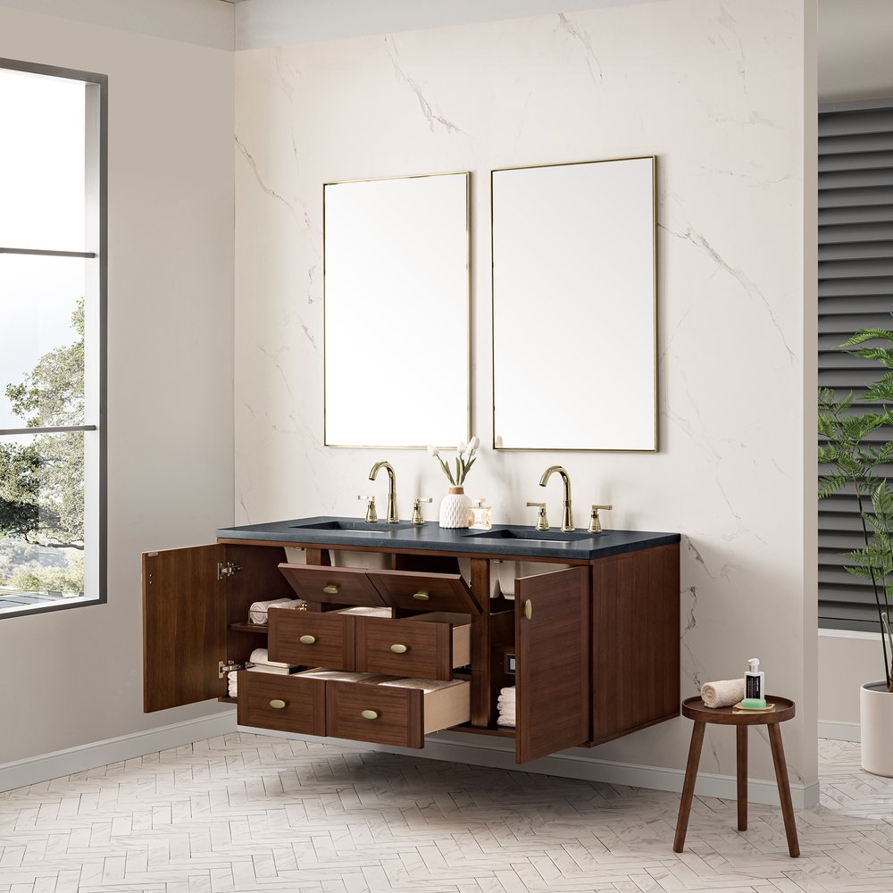 James Martin - Amberly 60" Double Vanity, Mid-Century Walnut w/ 3 CM Charcoal Soapstone Top - 670-V60D-WLT-3CSP view 14