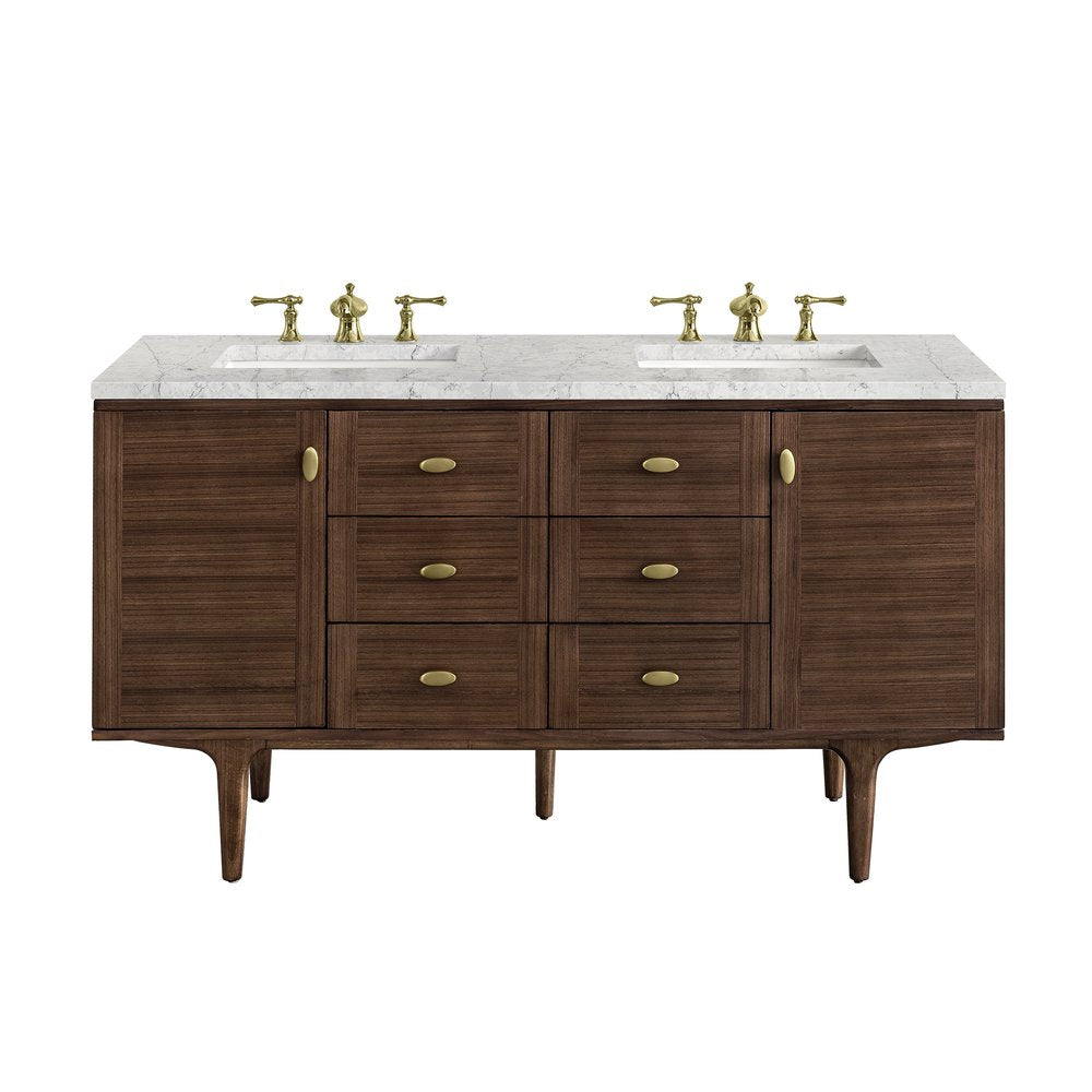 James Martin - Amberly 60" Double Vanity, Mid-Century Walnut w/ 3 CM Eternal Jasmine Pearl Top - 670-V60D-WLT-3EJP view 1