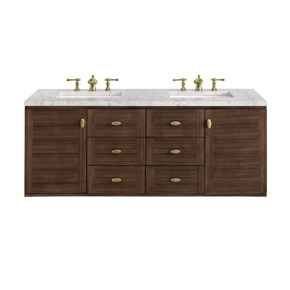 James Martin - Amberly 60" Double Vanity, Mid-Century Walnut w/ 3 CM Eternal Jasmine Pearl Top - 670-V60D-WLT-3EJP view 2