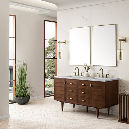 James Martin - Amberly 60" Double Vanity, Mid-Century Walnut w/ 3 CM Eternal Jasmine Pearl Top - 670-V60D-WLT-3EJP view 7