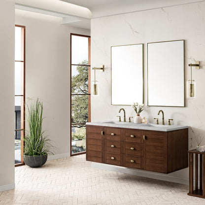 James Martin - Amberly 60" Double Vanity, Mid-Century Walnut w/ 3 CM Eternal Jasmine Pearl Top - 670-V60D-WLT-3EJP view 8