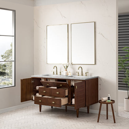 James Martin - Amberly 60" Double Vanity, Mid-Century Walnut w/ 3 CM Eternal Jasmine Pearl Top - 670-V60D-WLT-3EJP view 9