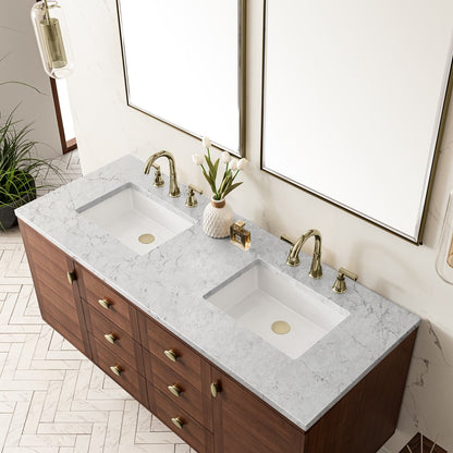 James Martin - Amberly 60" Double Vanity, Mid-Century Walnut w/ 3 CM Eternal Jasmine Pearl Top - 670-V60D-WLT-3EJP view 12