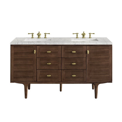 James Martin - Amberly 60" Double Vanity, Mid-Century Walnut w/ 3 CM Eternal Jasmine Pearl Top w/FreePower Wireless Charger - 670-V60D-WLT-FEJP view 1