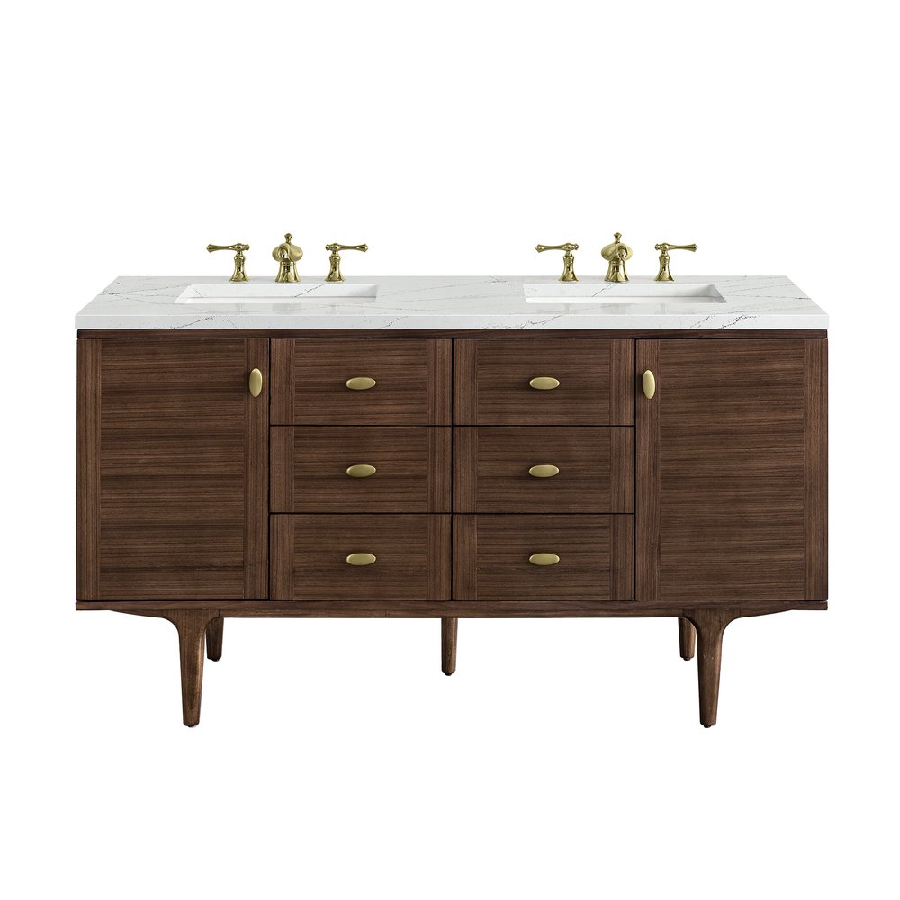 James Martin - Amberly 60" Double Vanity, Mid-Century Walnut w/ 3 CM Ethereal Noctis Top w/FreePower Wireless Charger - 670-V60D-WLT-FENC view 1