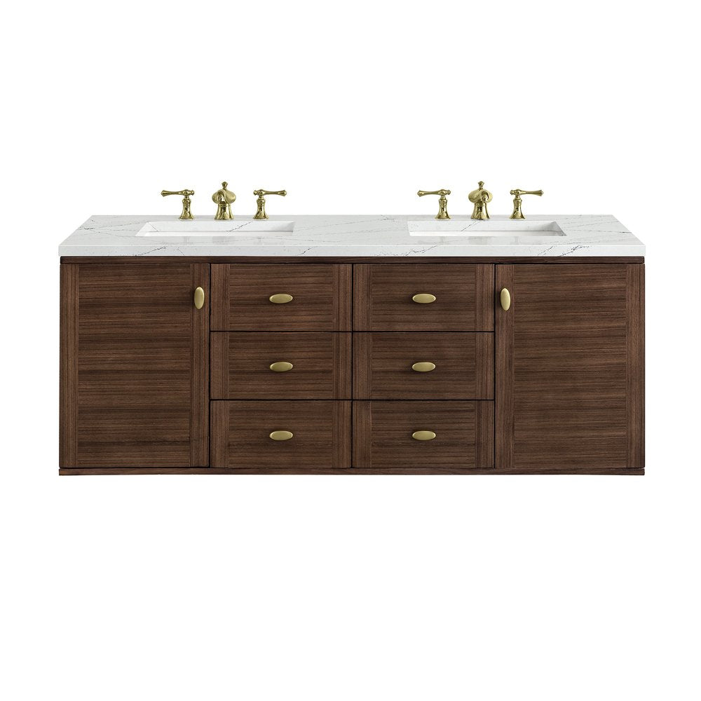 James Martin - Amberly 60" Double Vanity, Mid-Century Walnut w/ 3 CM Ethereal Noctis Top w/FreePower Wireless Charger - 670-V60D-WLT-FENC view 2