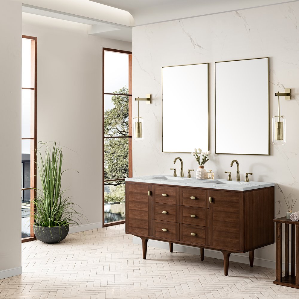 James Martin - Amberly 60" Double Vanity, Mid-Century Walnut w/ 3 CM Ethereal Noctis Top w/FreePower Wireless Charger - 670-V60D-WLT-FENC view 6