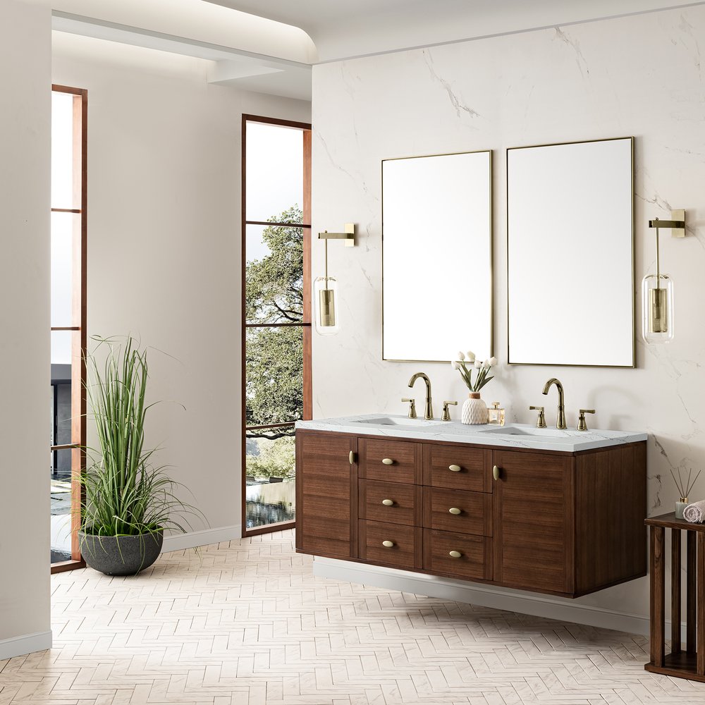 James Martin - Amberly 60" Double Vanity, Mid-Century Walnut w/ 3 CM Ethereal Noctis Top w/FreePower Wireless Charger - 670-V60D-WLT-FENC view 7