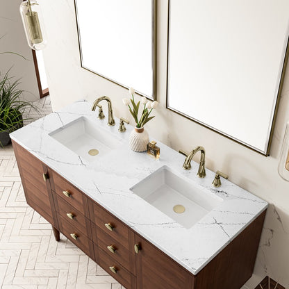 James Martin - Amberly 60" Double Vanity, Mid-Century Walnut w/ 3 CM Ethereal Noctis Top w/FreePower Wireless Charger - 670-V60D-WLT-FENC view 11