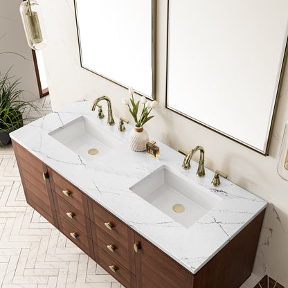 James Martin - Amberly 60" Double Vanity, Mid-Century Walnut w/ 3 CM Ethereal Noctis Top w/FreePower Wireless Charger - 670-V60D-WLT-FENC view 12