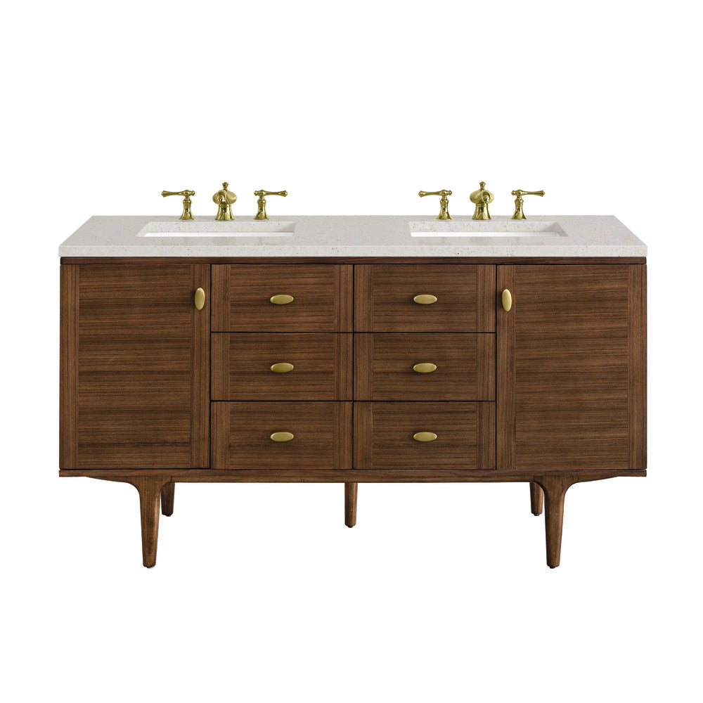 James Martin - Amberly 60" Double Vanity, Mid-Century Walnut w/ 3 CM Lime Delight Top - 670-V60D-WLT-3LDL view 1
