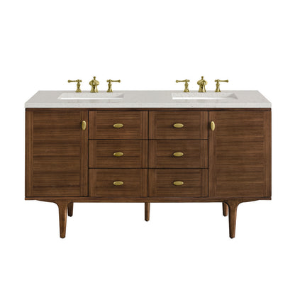 James Martin - Amberly 60" Double Vanity, Mid-Century Walnut w/ 3 CM Lime Delight Top - 670-V60D-WLT-3LDL view 1