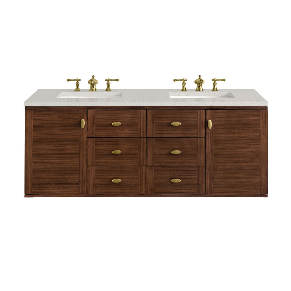 James Martin - Amberly 60" Double Vanity, Mid-Century Walnut w/ 3 CM Lime Delight Top - 670-V60D-WLT-3LDL view 2