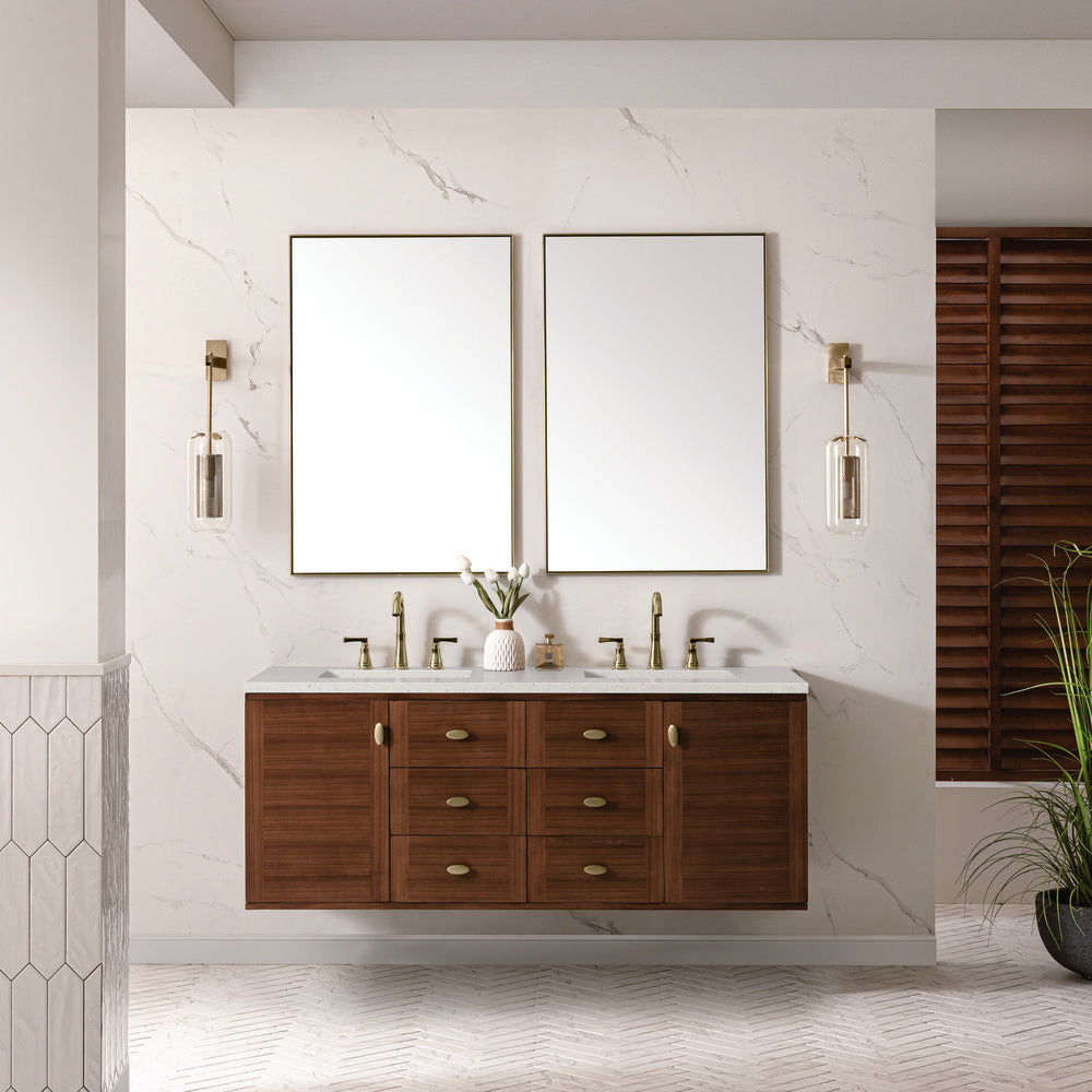 James Martin - Amberly 60" Double Vanity, Mid-Century Walnut w/ 3 CM Lime Delight Top - 670-V60D-WLT-3LDL view 6