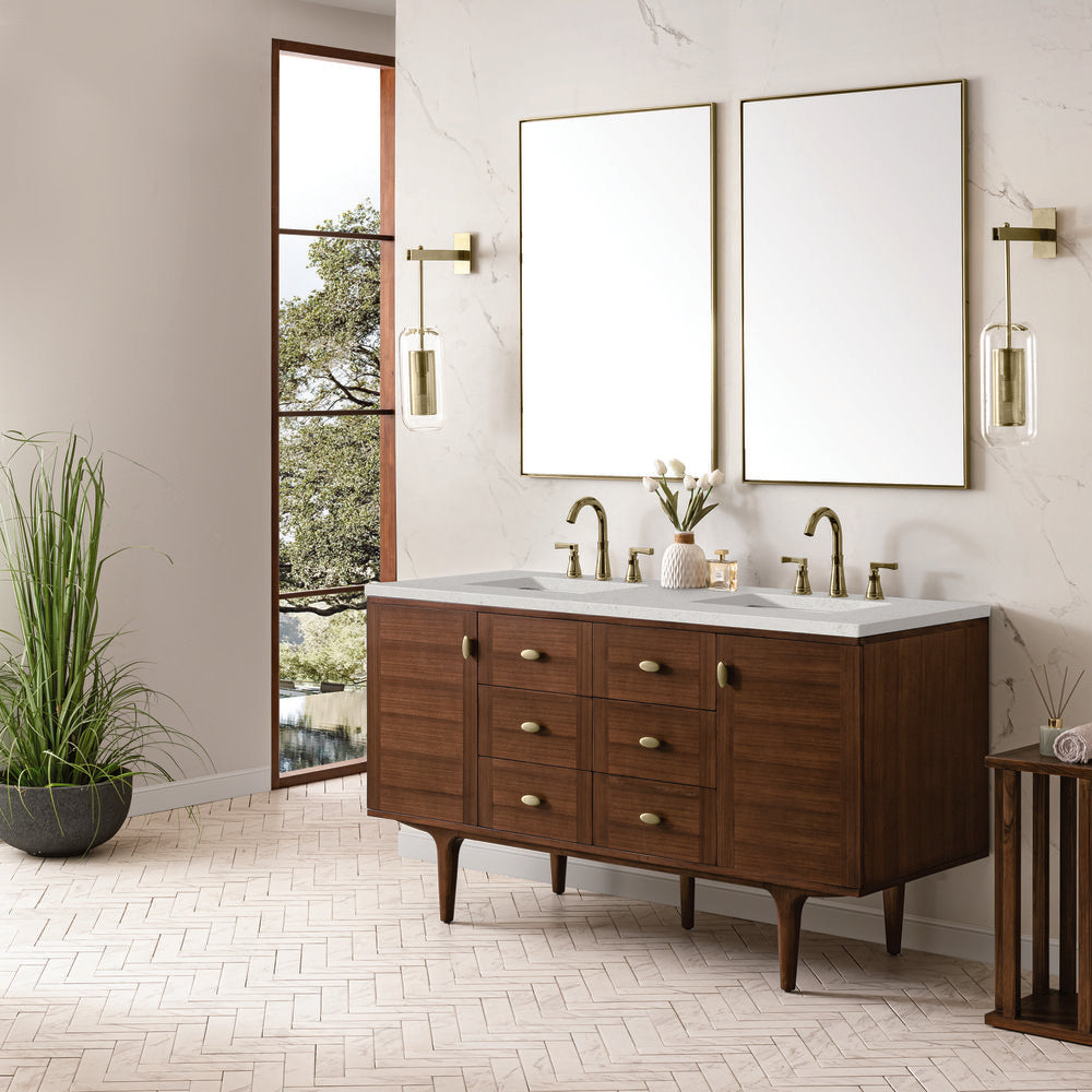 James Martin - Amberly 60" Double Vanity, Mid-Century Walnut w/ 3 CM Lime Delight Top - 670-V60D-WLT-3LDL view 7