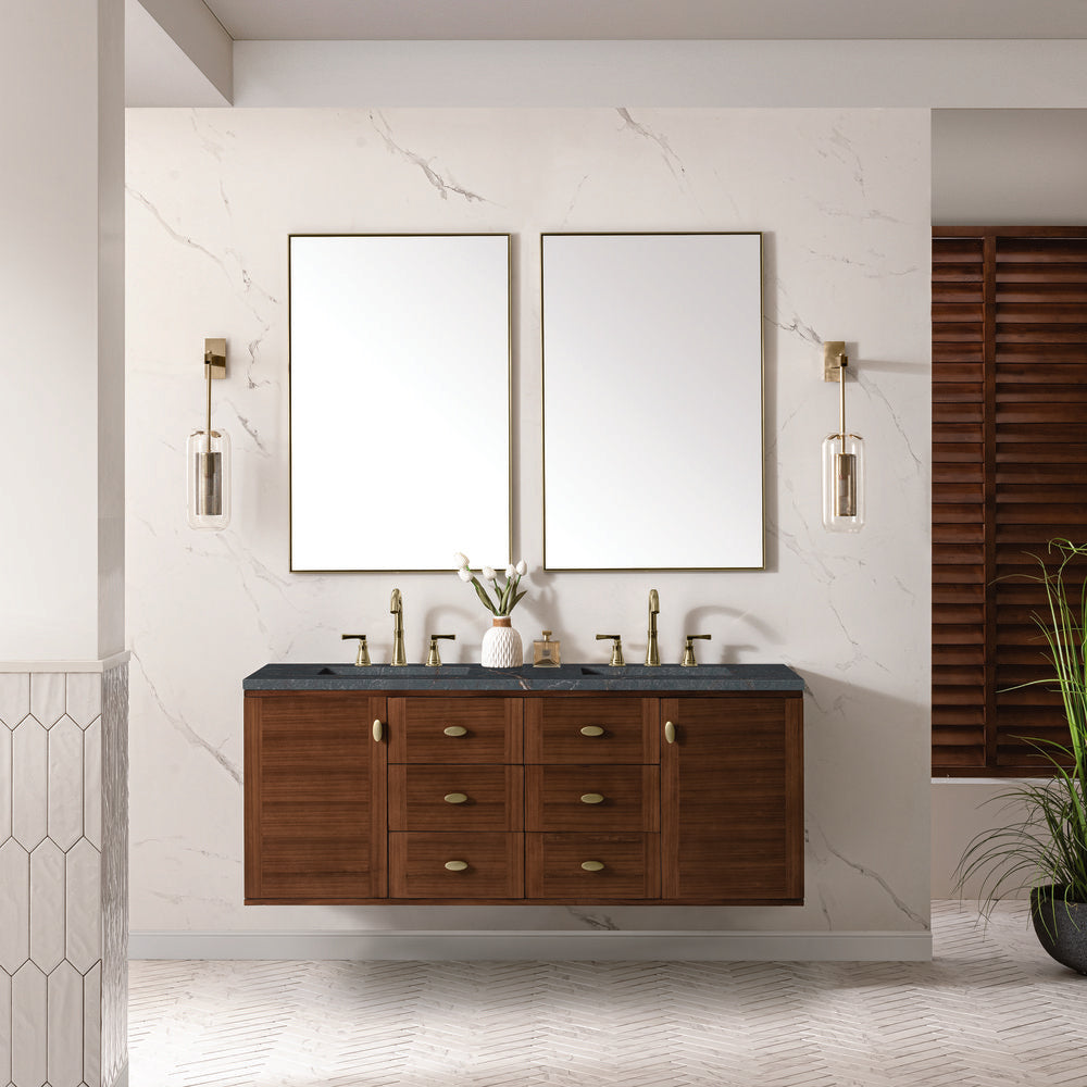 James Martin - Amberly 60" Double Vanity, Mid-Century Walnut w/ 3 CM Parisien Bleu Top - 670-V60D-WLT-3PBL view 6