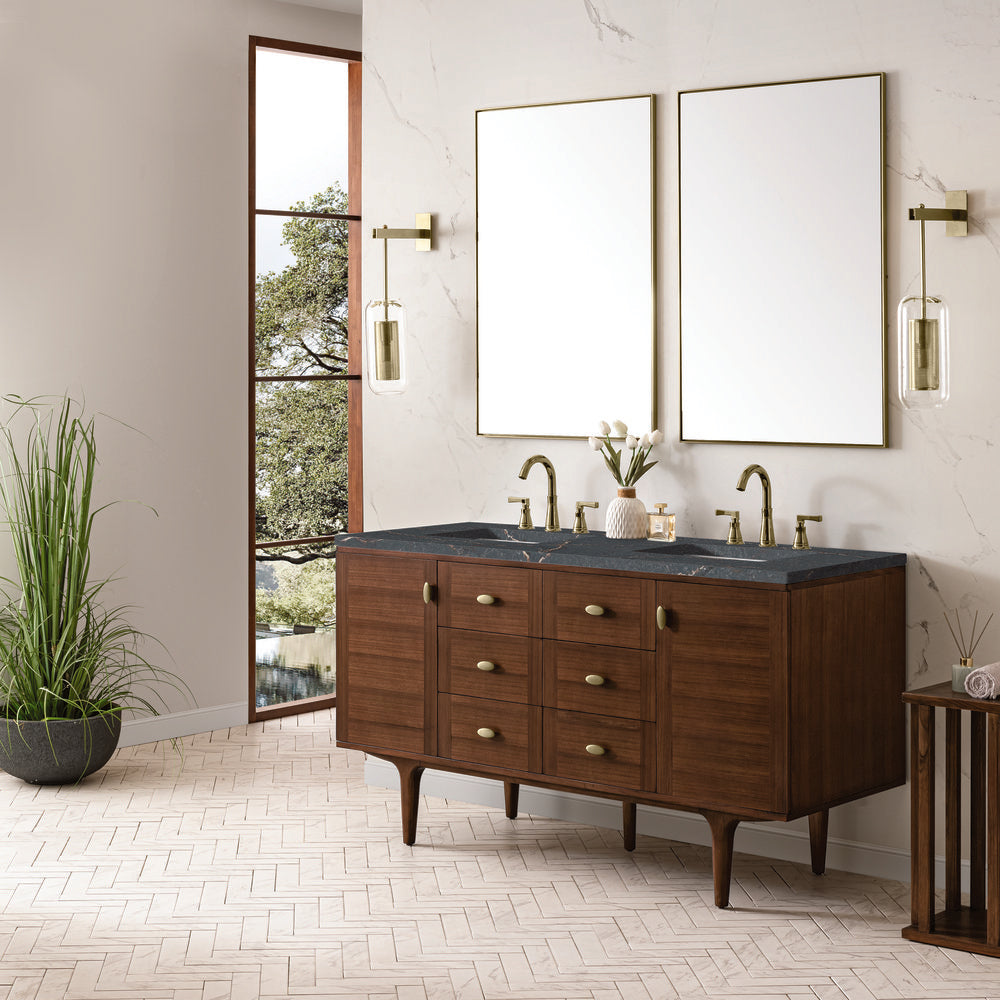 James Martin - Amberly 60" Double Vanity, Mid-Century Walnut w/ 3 CM Parisien Bleu Top - 670-V60D-WLT-3PBL view 7