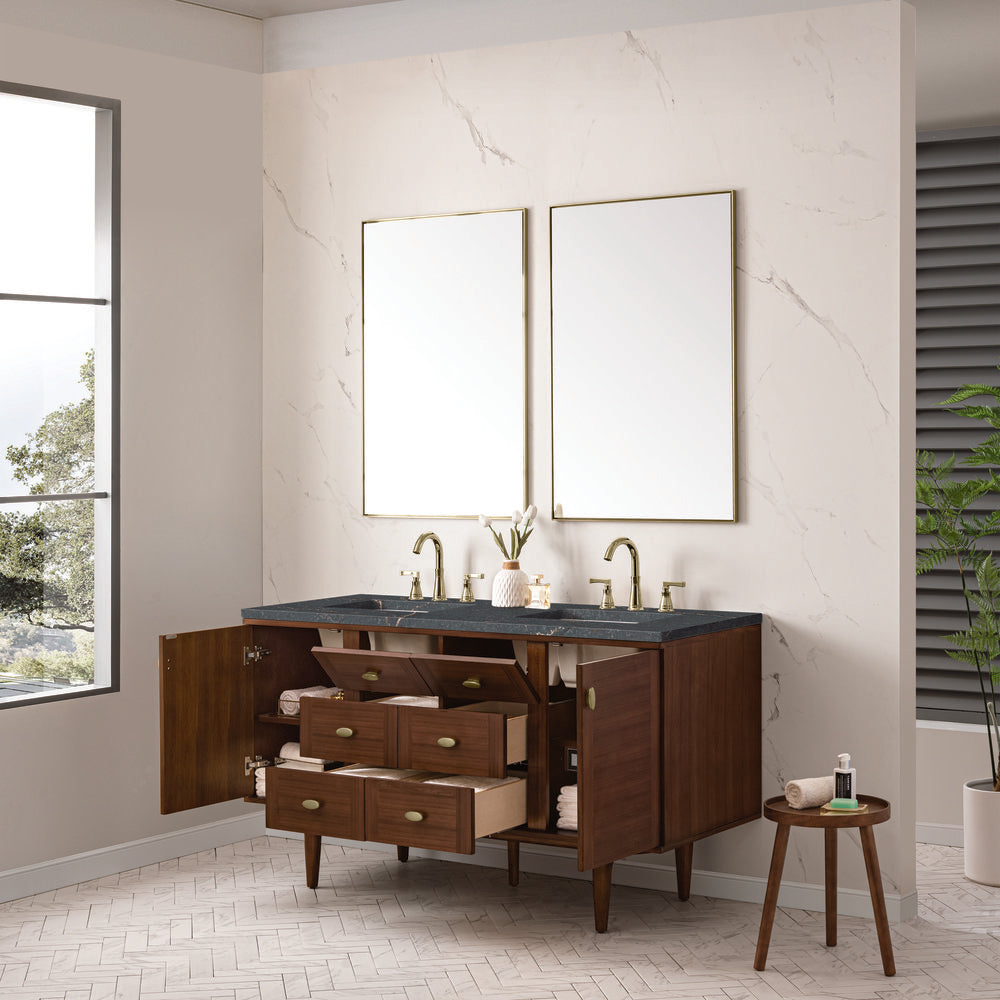 James Martin - Amberly 60" Double Vanity, Mid-Century Walnut w/ 3 CM Parisien Bleu Top - 670-V60D-WLT-3PBL view 9