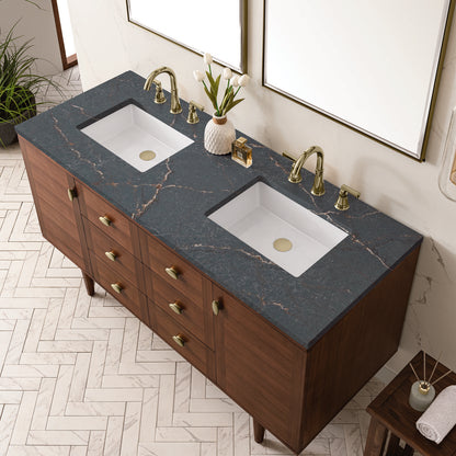James Martin - Amberly 60" Double Vanity, Mid-Century Walnut w/ 3 CM Parisien Bleu Top - 670-V60D-WLT-3PBL view 12