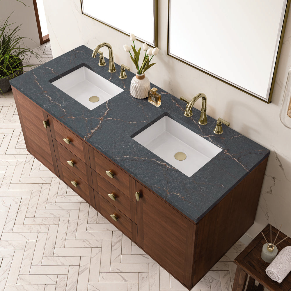 James Martin - Amberly 60" Double Vanity, Mid-Century Walnut w/ 3 CM Parisien Bleu Top - 670-V60D-WLT-3PBL view 13