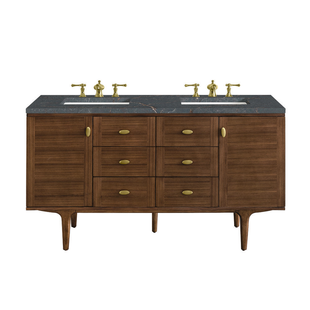 James Martin - Amberly 60" Double Vanity, Mid-Century Walnut w/ 3 CM Parisien Bleu Top w/FreePower Wireless Charger - 670-V60D-WLT-FPBL view 1