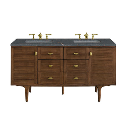 James Martin - Amberly 60" Double Vanity, Mid-Century Walnut w/ 3 CM Parisien Bleu Top w/FreePower Wireless Charger - 670-V60D-WLT-FPBL view 1