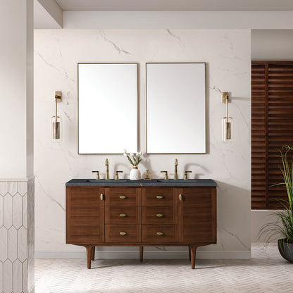 James Martin - Amberly 60" Double Vanity, Mid-Century Walnut w/ 3 CM Parisien Bleu Top w/FreePower Wireless Charger - 670-V60D-WLT-FPBL view 5