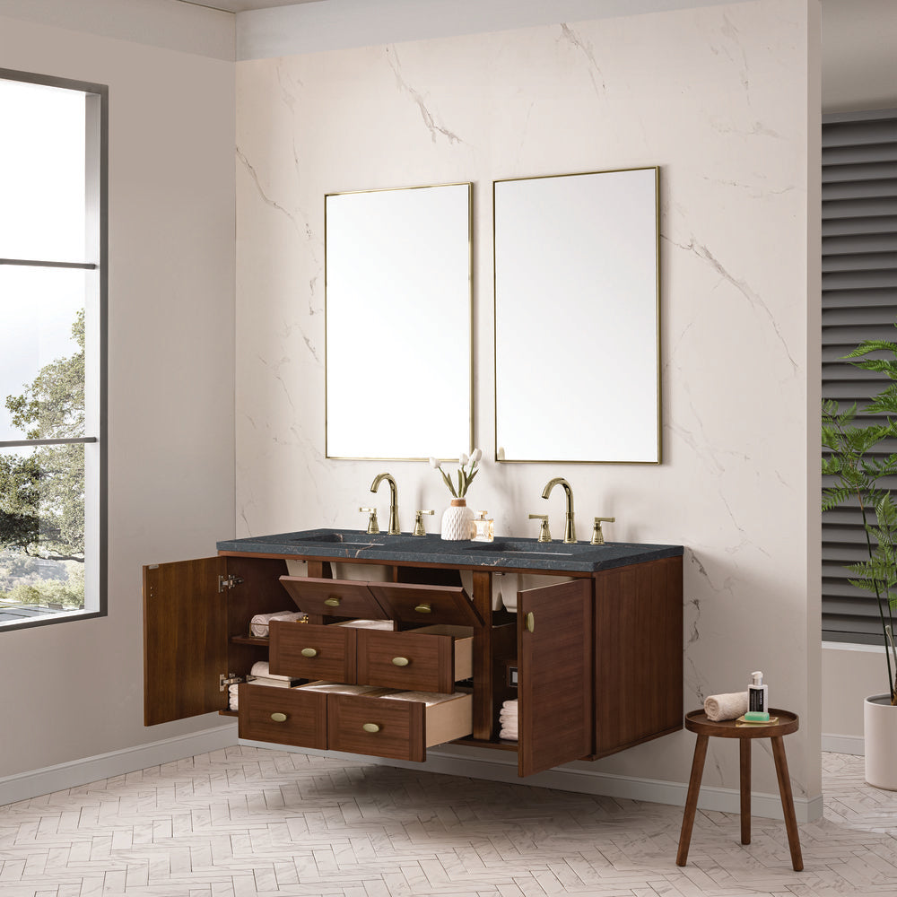 James Martin - Amberly 60" Double Vanity, Mid-Century Walnut w/ 3 CM Parisien Bleu Top w/FreePower Wireless Charger - 670-V60D-WLT-FPBL view 10