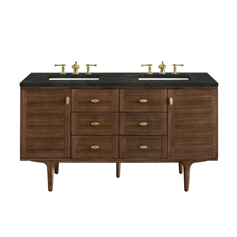 James Martin - Amberly 60" Double Vanity, Mid-Century Walnut, w/ 3 CM Phantome Eclos Top - 670-V60D-WLT-3PHT view 1