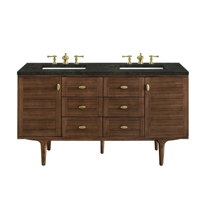 James Martin - Amberly 60" Double Vanity, Mid-Century Walnut, w/ 3 CM Phantome Eclos Top - 670-V60D-WLT-3PHT view 1