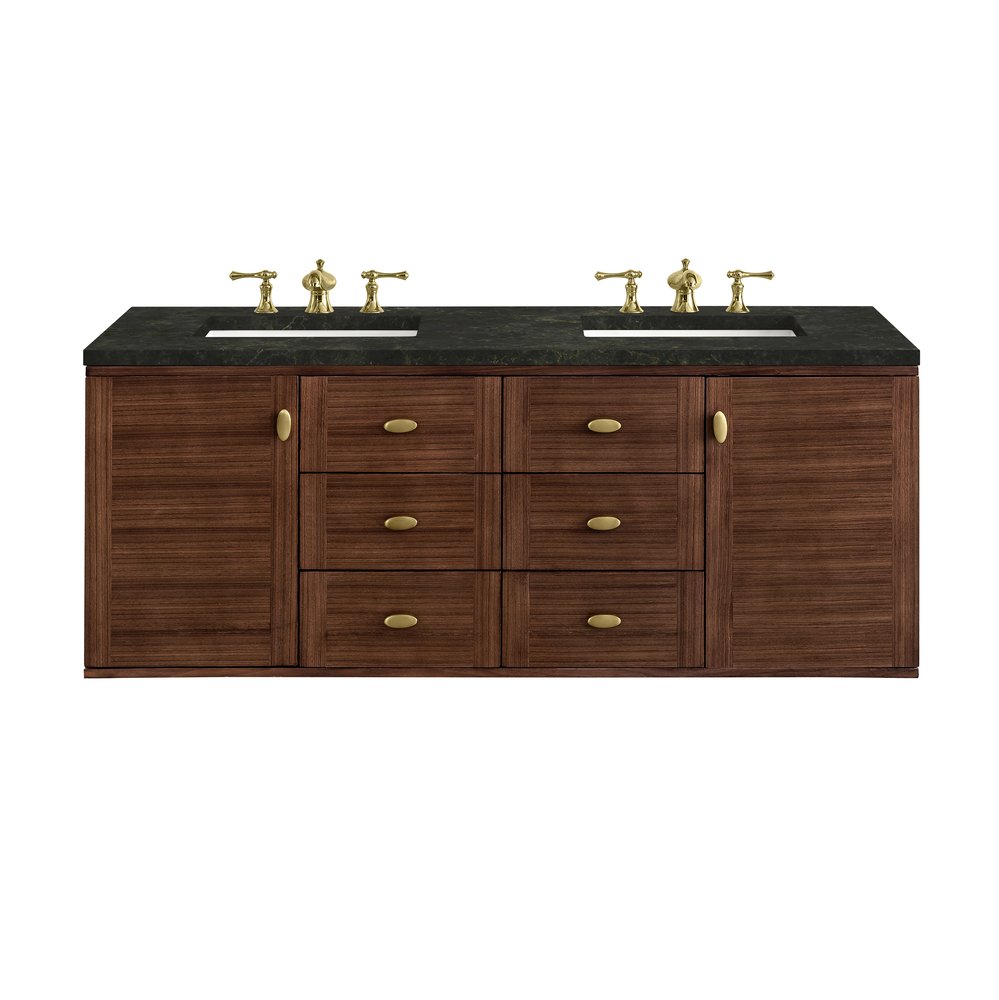 James Martin - Amberly 60" Double Vanity, Mid-Century Walnut, w/ 3 CM Phantome Eclos Top - 670-V60D-WLT-3PHT view 2