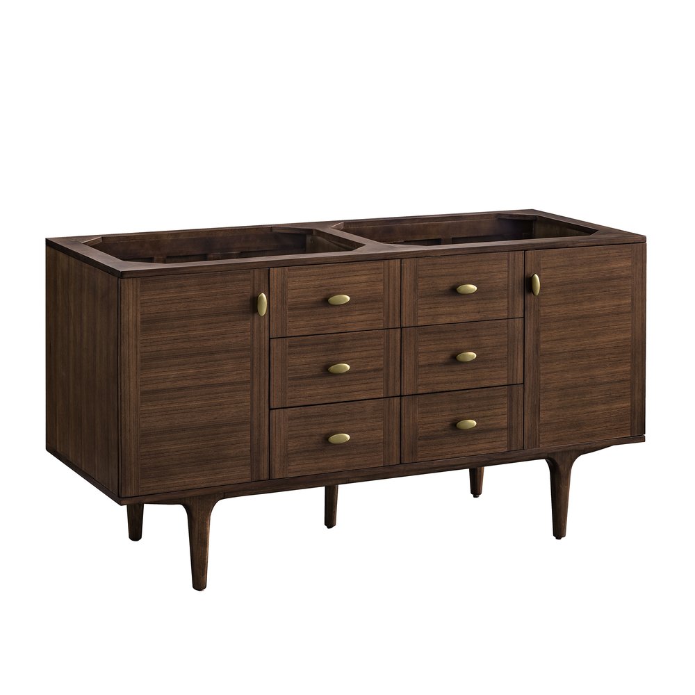 James Martin - Amberly 60" Double Vanity, Mid-Century Walnut, w/ 3 CM Phantome Eclos Top - 670-V60D-WLT-3PHT view 3